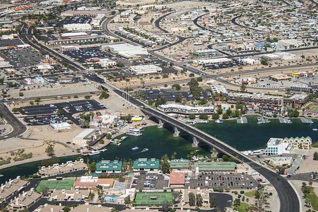 Aerial view of London Bridge and Lake Havasu City