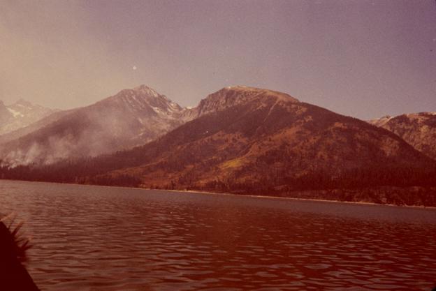 Smoke in the mountains at Grand Teton National Park during a fire.