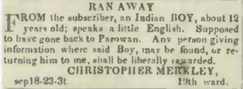 Deseret News Ad for runaway Native boy.