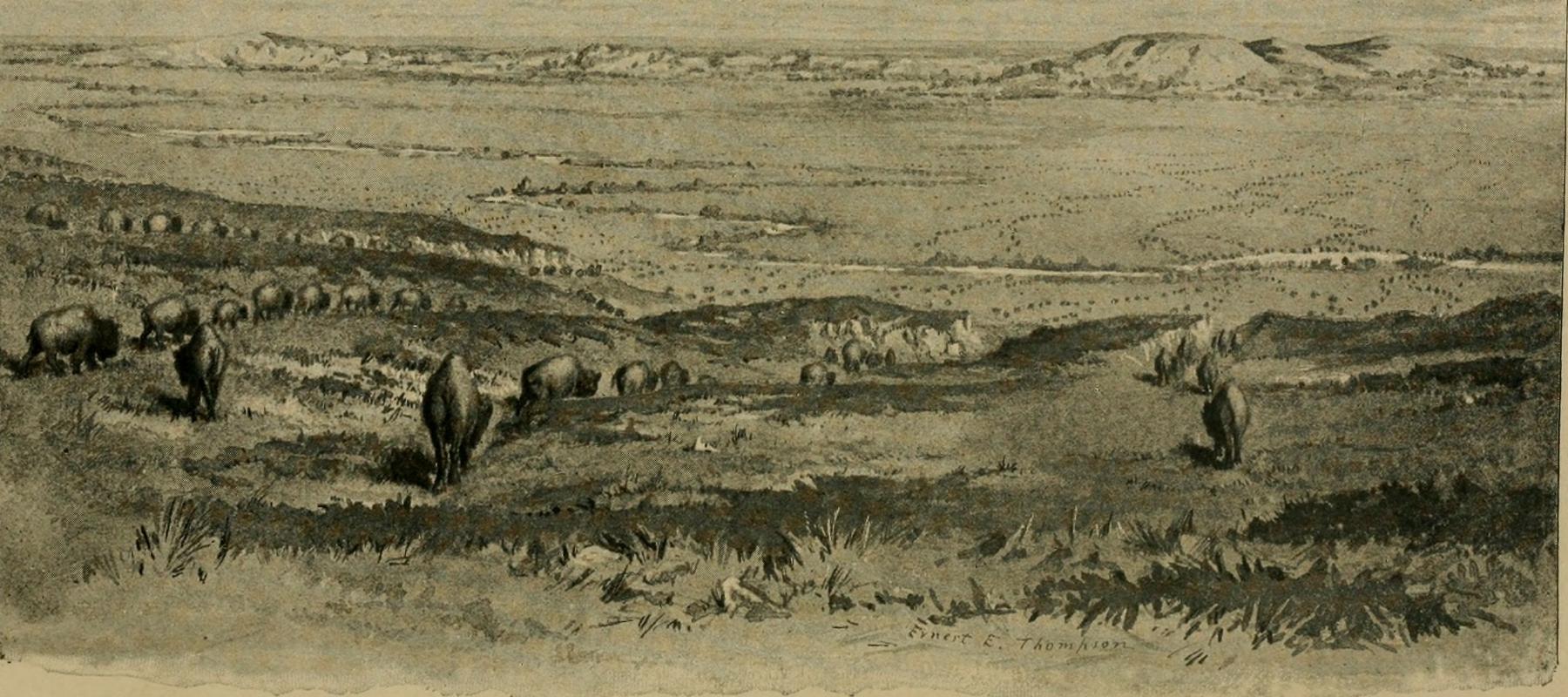 Artist’s depiction of big game in the American West in the late 19th century