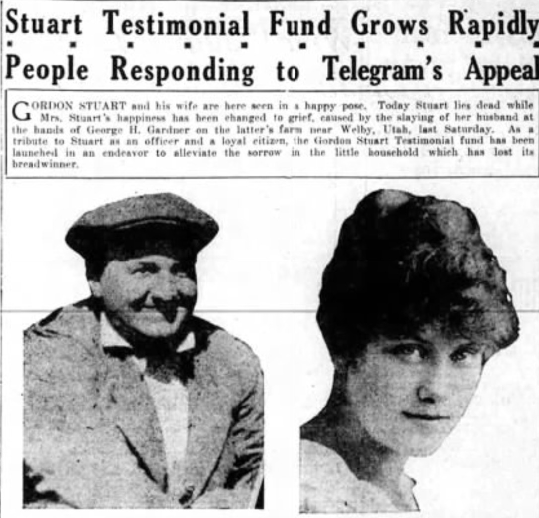 “Obituary photos of Gordon Stuart and wife,” Salt Lake Telegram (Salt Lake City, Utah), April 18th, 1922, 9.