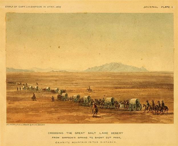 Artist depiction of crossing the Great Salt Lake Desert