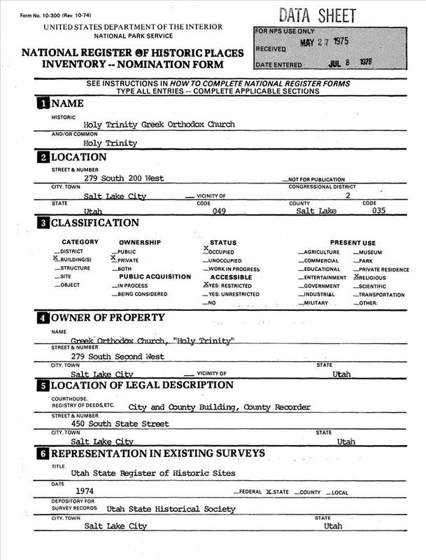 Application for the National Registry of Historic Places