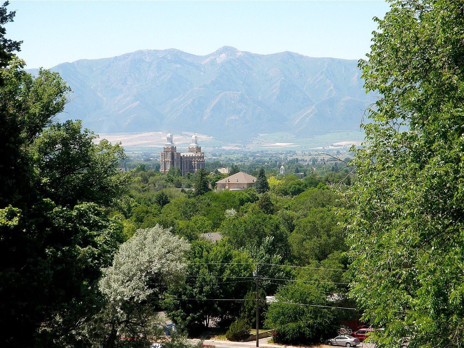 View of the temple from Utah State University campus