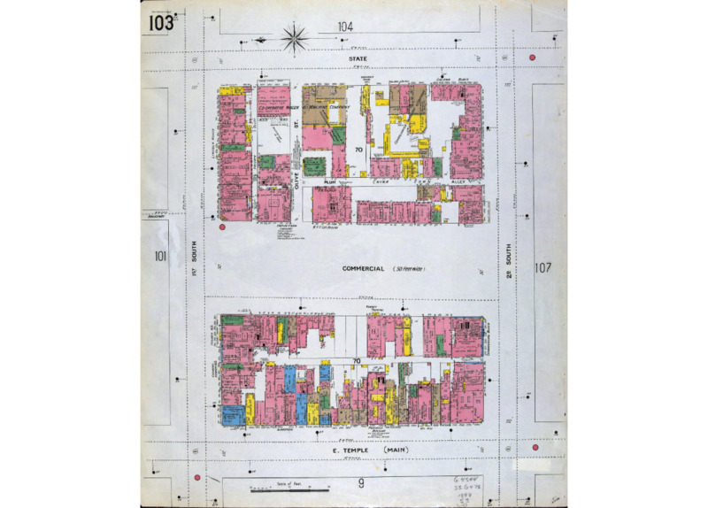 A blueprint of Plum Alley from 1898.