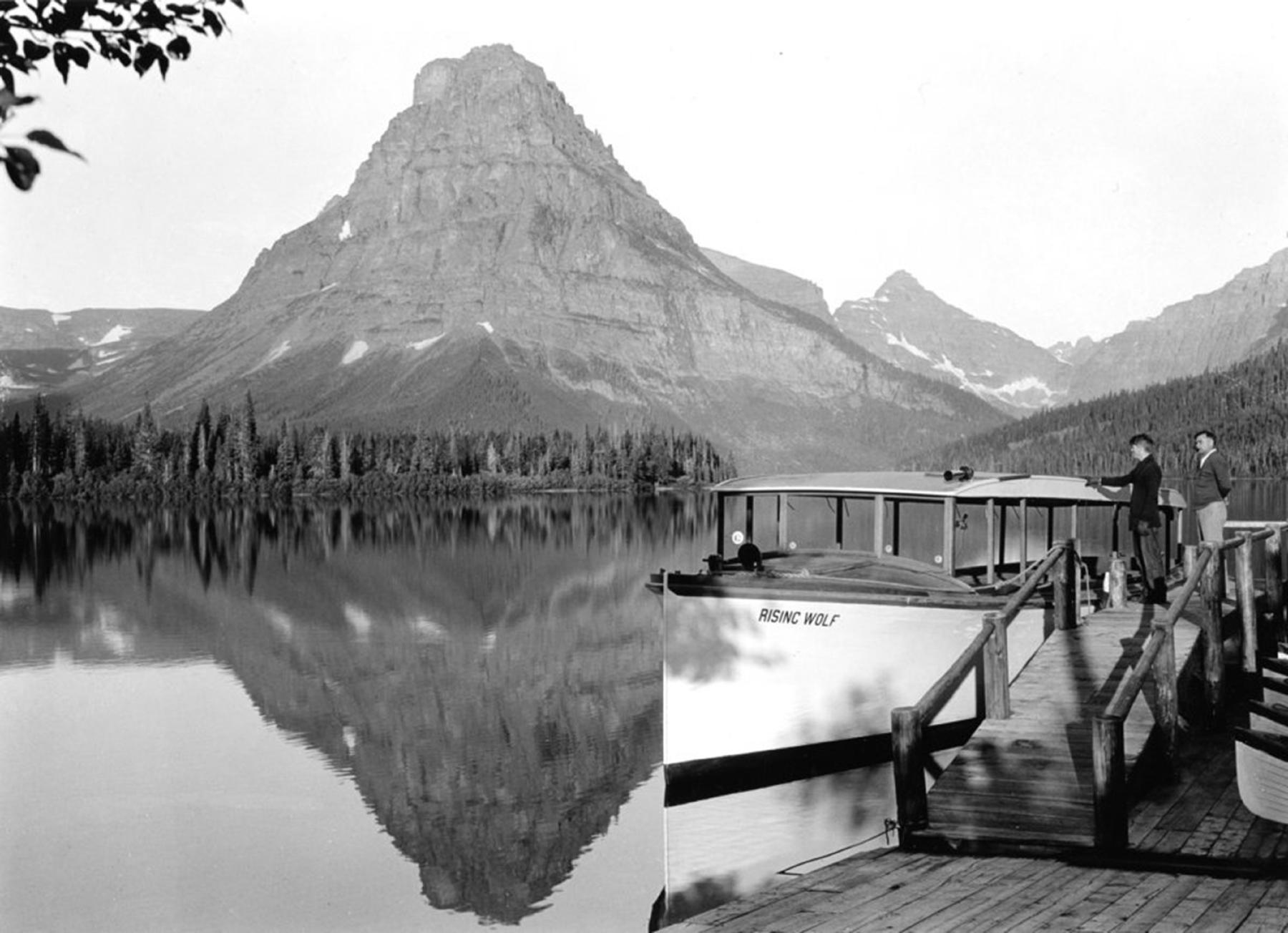 The Rising Wolf docked at Two Medicine Lake, 1932