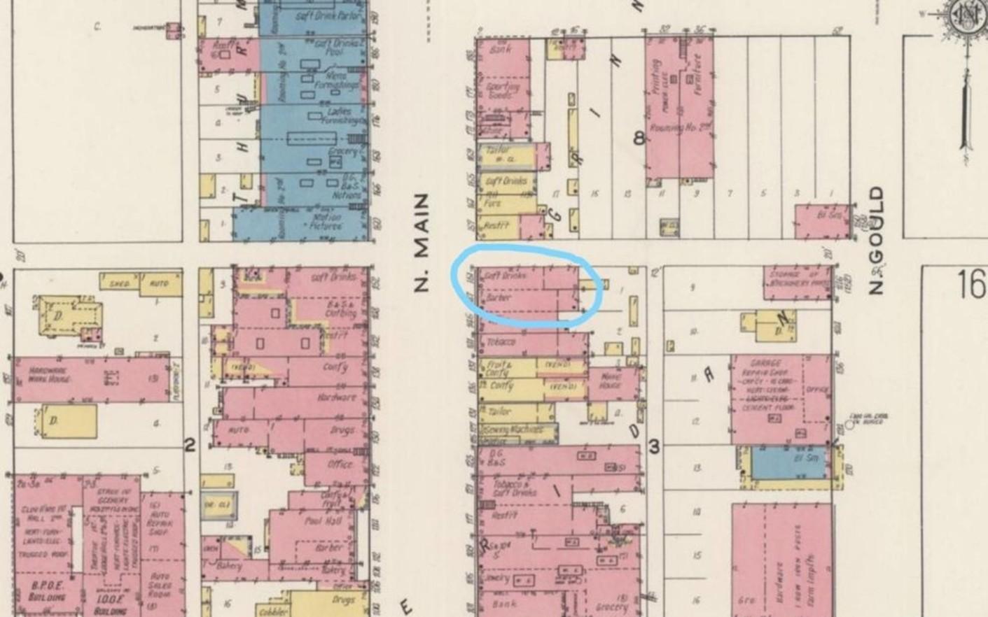 The Sanborn Fire Insurance Map from August 1920 of Sheridan’s Main Street toward the beginning of Prohibition