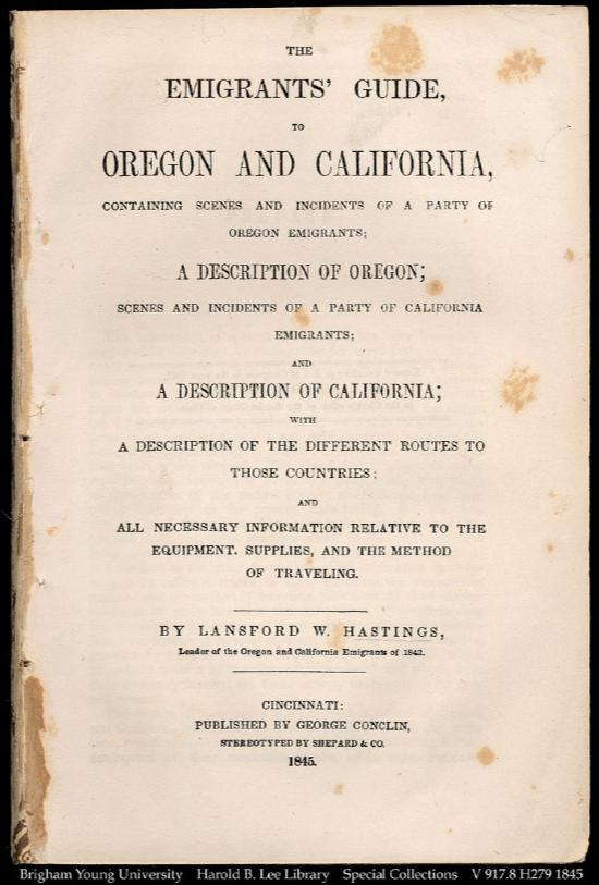 Cover of The Emigrants’ Guide, to Oregon and California by Lansford Hastings