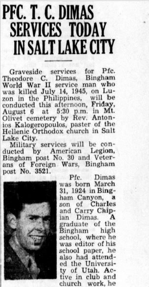 PFC. T. C. Dimas Services Today in Salt Lake City