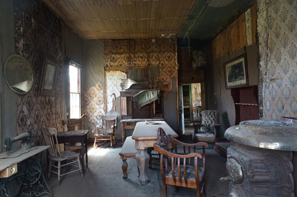 Interior of an abandoned house in Bodie, California