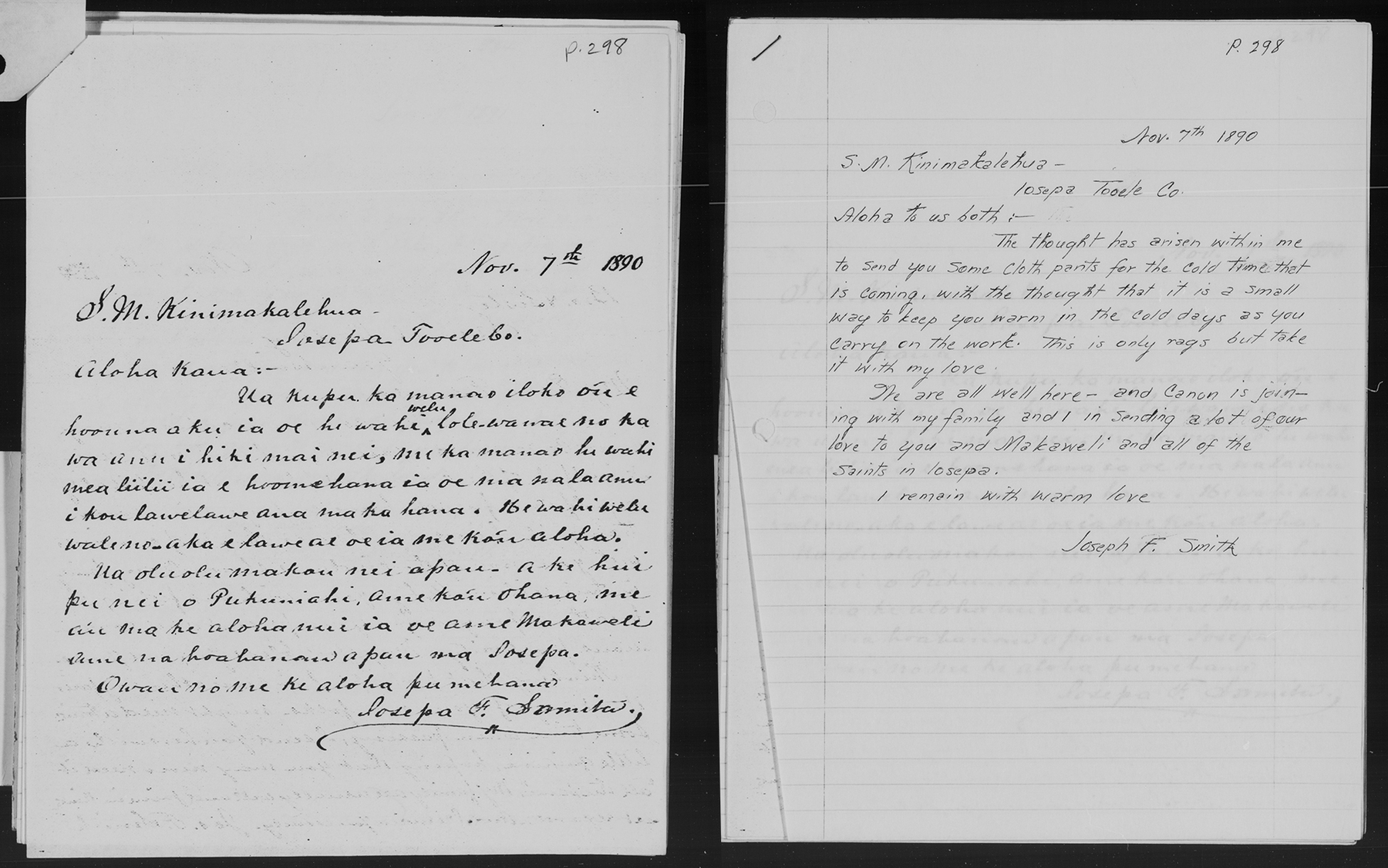 Joseph F. Smith Letter to Kinimakelehua