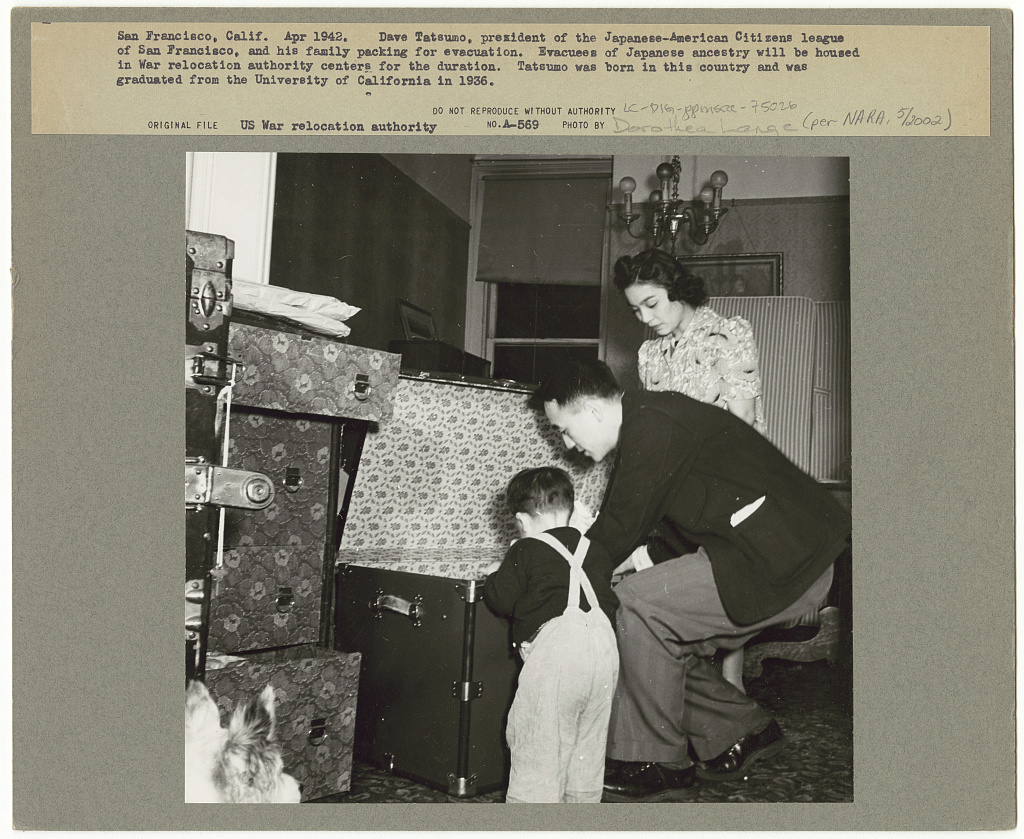 Dave Tatsuno, president of the Japanese-American Citizens League of San Francisco, and his family packing for evacuation