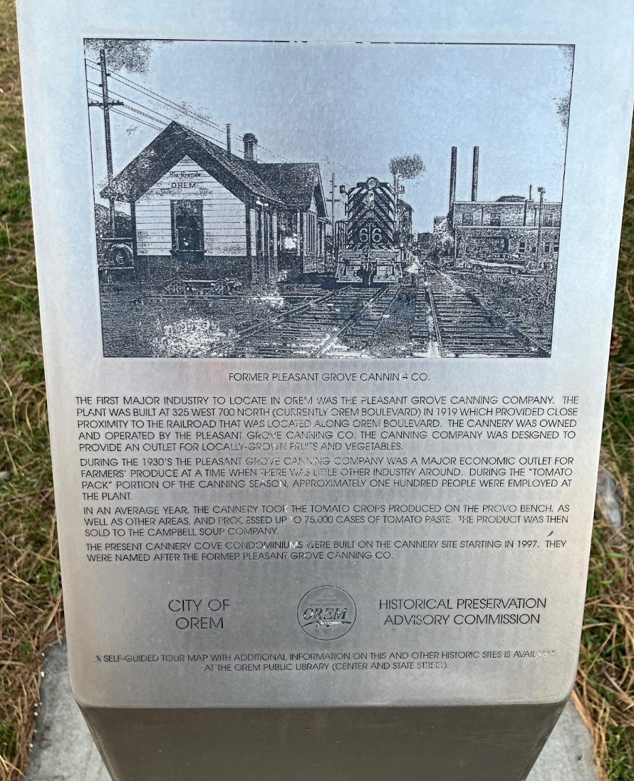 Pleasant Grove Canning Company Plaque