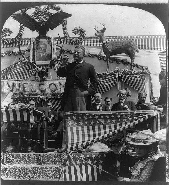 President Roosevelt giving his address at one of his stops in Wyoming, New Castle