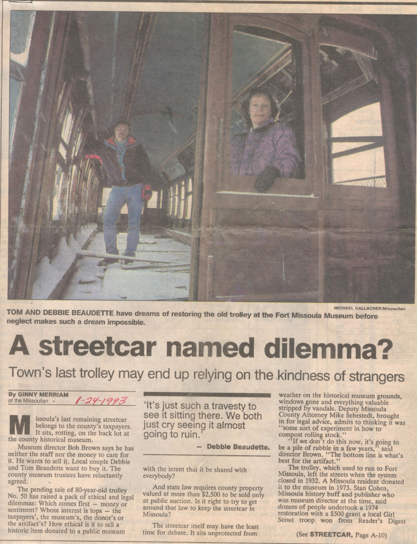 The Daily Missoulian. “A streetcar named dilemma?,” January 24, 1993.
